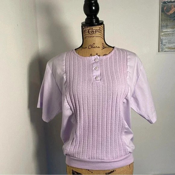 Blair Vintage Lilac Top Button Knit Detail Blouse - Picture 3 of 9